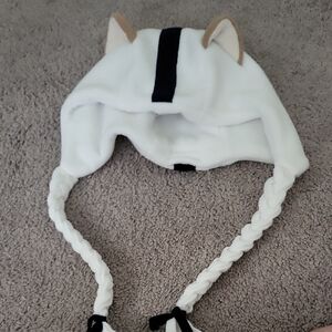 Kids White Animal Ear Fleece Hat with Braided Ties